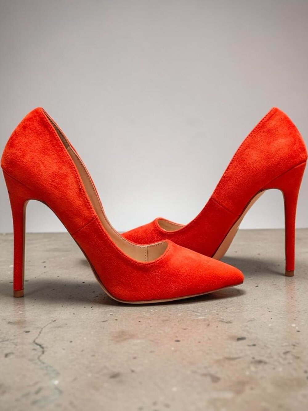 Orange Faux Suede Pointed-Toe Stiletto Heels Womens